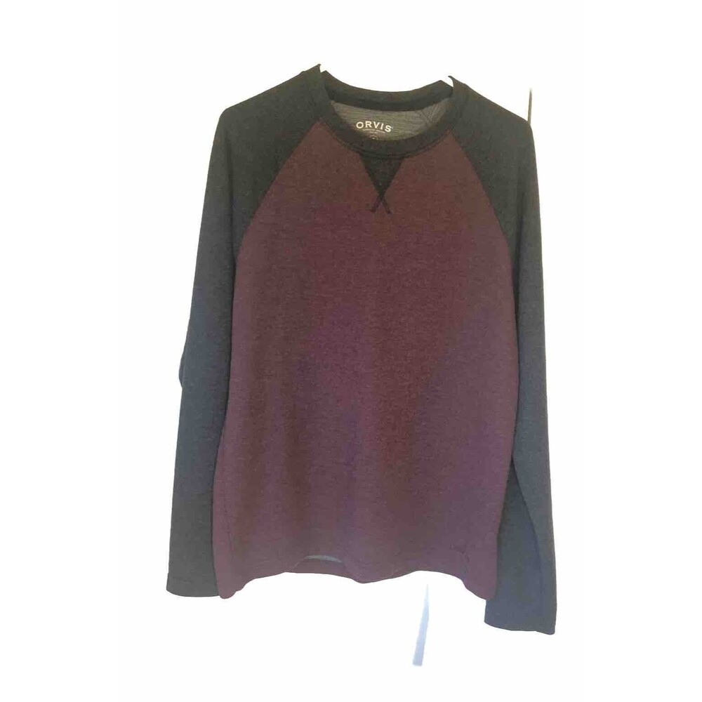 Orvis Long Sleeve Pull Over Anglers Crew Neck Sweat Shirt Black Marron Men Sz M